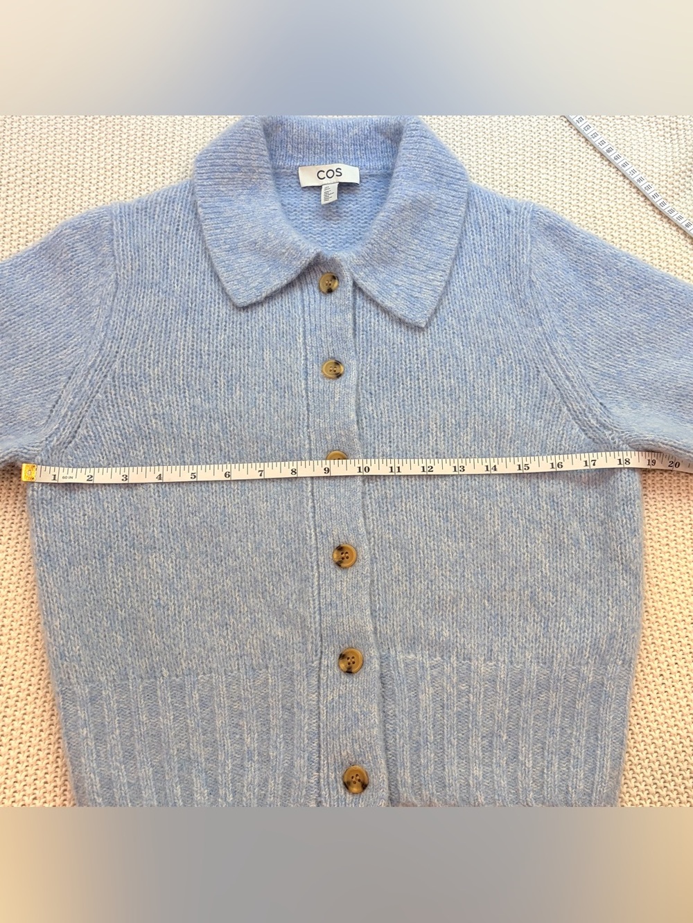 COS Alpaca Wool Blend Light Blue Short Sleeve Sweater Cardigan Women Size S - Picture 11 of 12